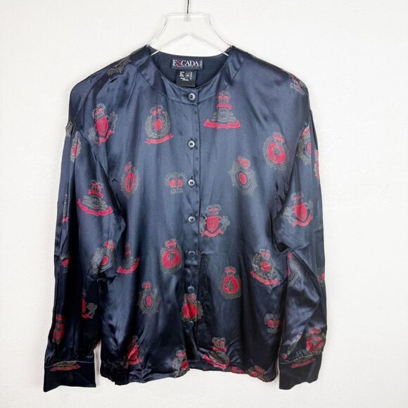 Vintage Escada Silk Blouse Black Top Size 38 USA Size 8 - Picture 1 of 7